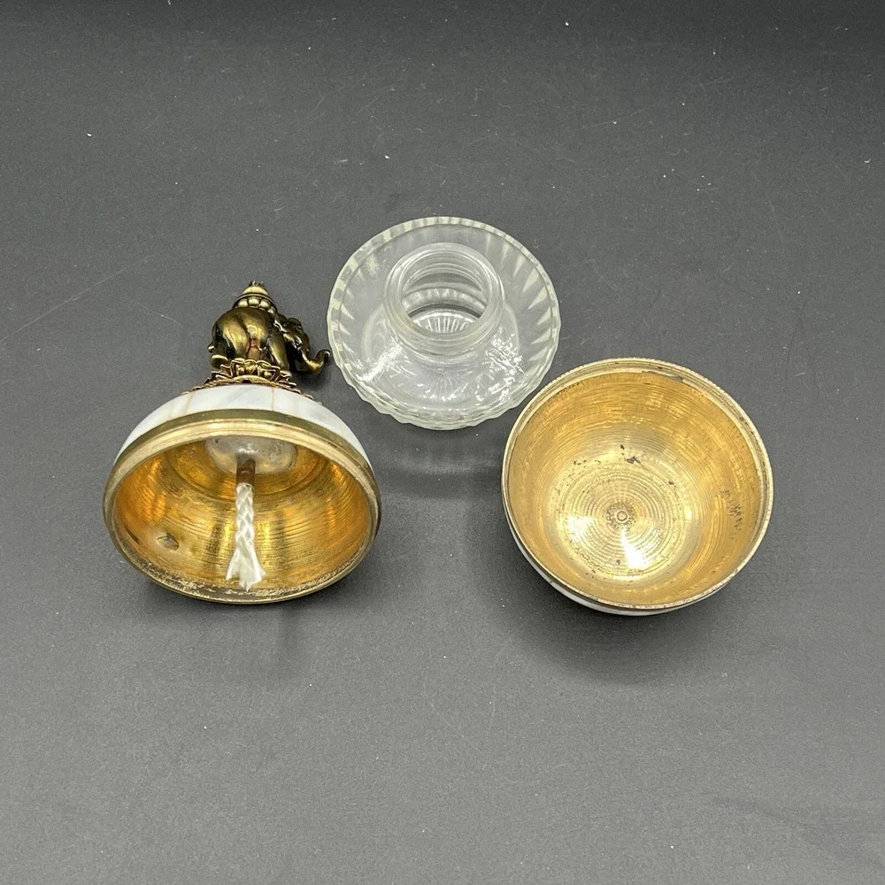 Ornate Brass  Mother of Pearl‎ Elephant Oil Lamp Glass Decorative Jeweled 4.5